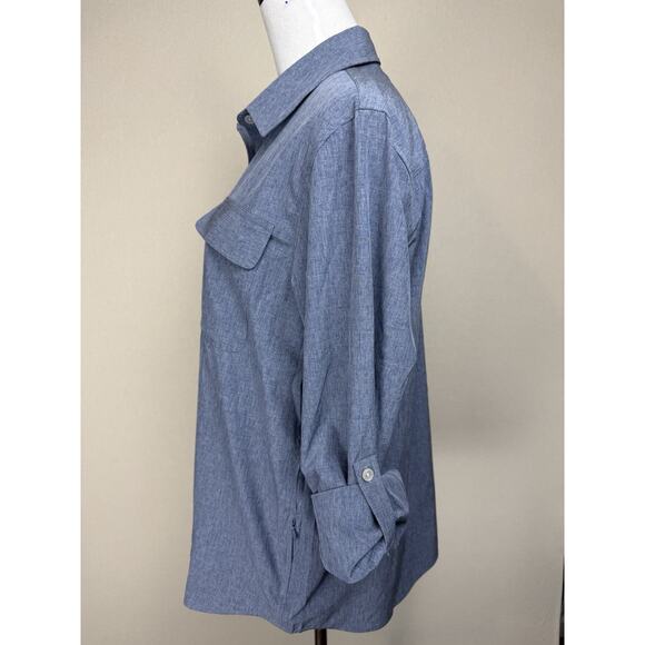 Lands' End Women's Button Up Shirt Sz M/P Stretch Pockets Denim Look - Picture 4 of 14